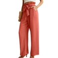 thumbnail image 2 of Women'S Wide Leg Pants with Pockets High Waist Adjustable Knot Loose Casual Trousers Business Work Pants Red M, 2 of 6