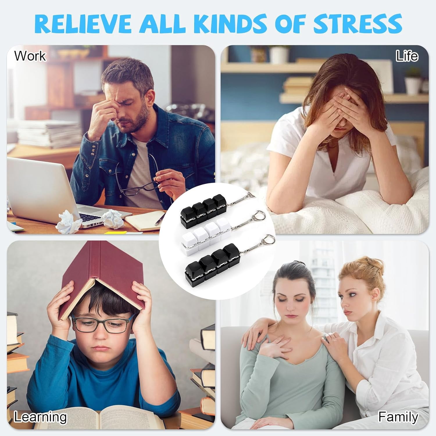 3Pcs Keyboard Fidget Toy 4-Button Fidget Keyboard Keychain Stress Relief Toys Funny Fidget Keyring Finger Keyboard Keychain Keyboard Clicker Fidget Decompression Toys