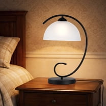 Modern Bedside Table Lamp with Frosted Glass Shade, Black Metal Base, Elegant Nightstand Lamp for Bedroom, Living Room or Office