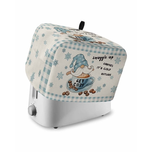 Blue Gnomes Small Toaster Cover 2 Slice, Kitchen Appliance Covers, Coffee Snowflake Winter Checkered Rustic Toaster Oven Cover with Loop, Bread Machine Cover Polyester Dust Cover Protection