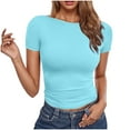 thumbnail image 2 of Rciityk Women's T-Shirts Summer Basic Slim Fits Crop Tops Casual Solid Color Round Neck Short Sleeve Shirts Trendy Going Out Tight Tees, 2 of 5