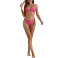 thumbnail image 2 of Conjunto de bikini de halter de textura acanalada para mujeres INSPIRE CHIC de 2 piezas, con parte inferior triangular de anillo en forma de corazón, trajes de baño, tamaño X-Small, color rosa rojo, 2 of 5