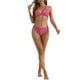 thumbnail image 2 of Conjunto de bikini de halter de textura acanalada para mujeres INSPIRE CHIC de 2 piezas, con parte inferior triangular de anillo en forma de corazón, trajes de baño en color rojo rosa grande, 2 of 5