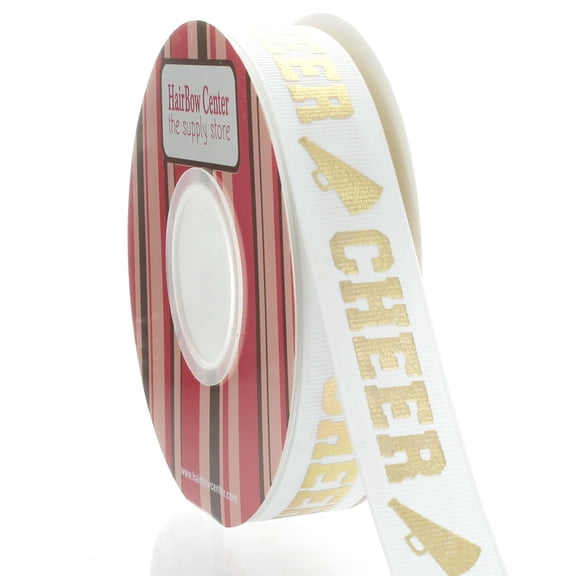 7/8" Gold Cheer Text Grosgrain Ribbon 25 Yard