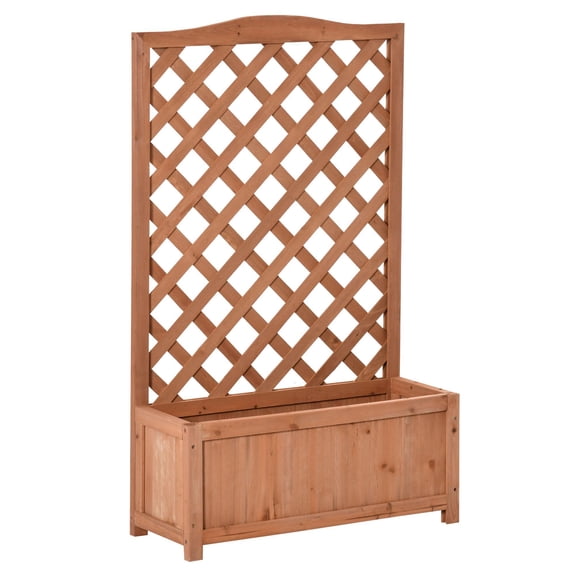 28x11x46 Inch Raised Garden Bed Wooden Planter Box with Trellis Brown