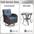 thumbnail image 3 of 3 Piece Patio Furniture Set, 2 Outdoor Swivel Rocking Chairs with Side Table, Thick Cushions Wicker Glider Chairs, All-Weather Brown Rattan Bistro Set for Porch, Deck, Pool (Blue), 3 of 9
