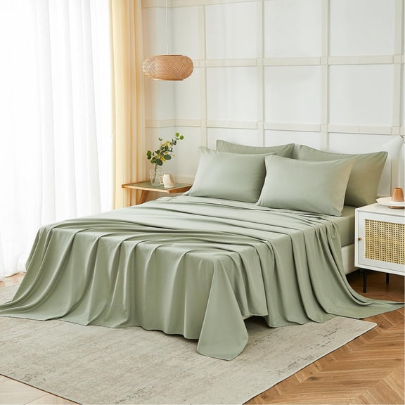 ROSEKIND Queen Sheets Set 6 Piece,14 Deep Pocket Sheets for Queen Size Bed(Queen,Sage Green)