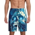 thumbnail image 1 of Balery Abstract Blue Skull Pantalones cortos de pijama de punto de algodón para hombre con cinturilla y bolsillos-Small, 1 of 6