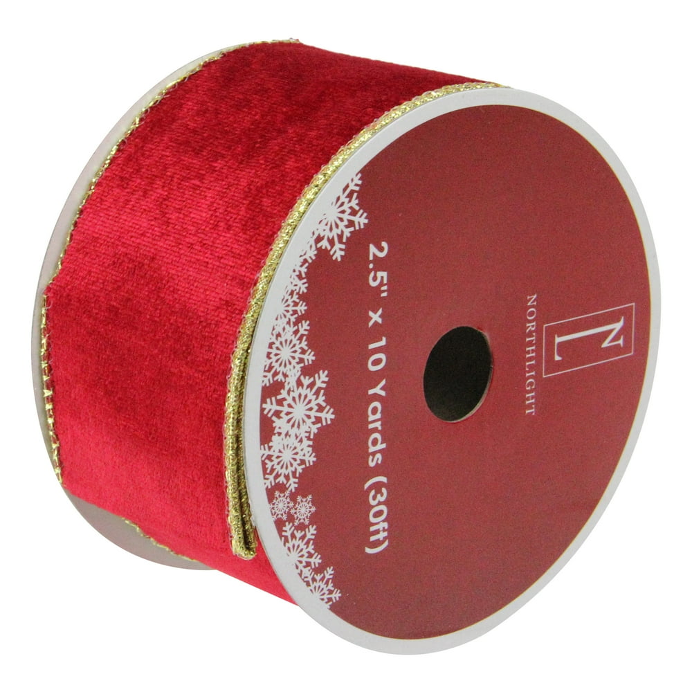 Solid Bright Red Wired Christmas Craft Ribbon 2.5" x 10 Yards Walmart