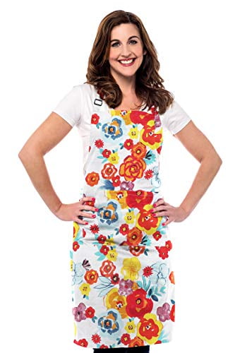 Ruvanti Chef Aprons for Women-100%Cotton Durable Kitchen Apron with Pockets,Plus Size Adjustable Neck Strap,Long Ties,Multi Color Flower Design Apron for Thanksgiving,Christmas,Cooking,Baking,Painting 