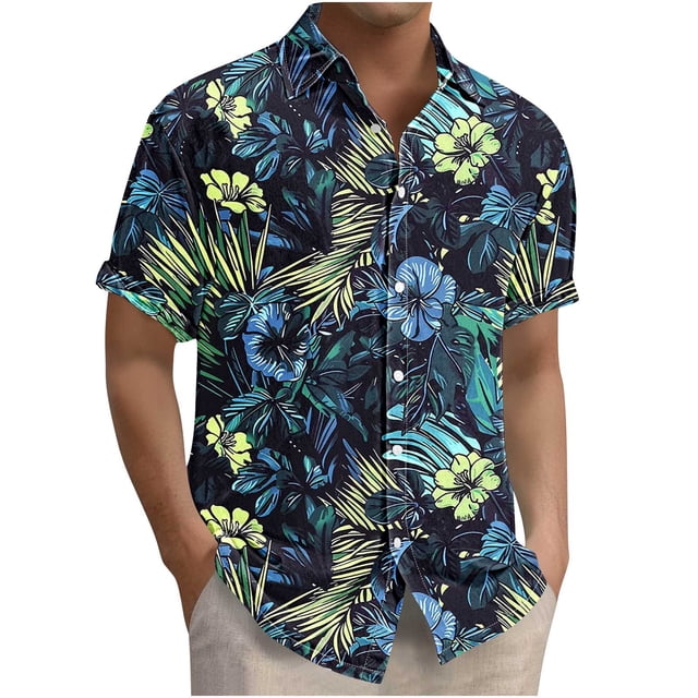 Blusa y camisa de manga corta con cuello vuelto para hombre, camisa hawaiana informal con estampado floral, camisa de manga corta con solapa, blusa, camisa de poliéster para hombre