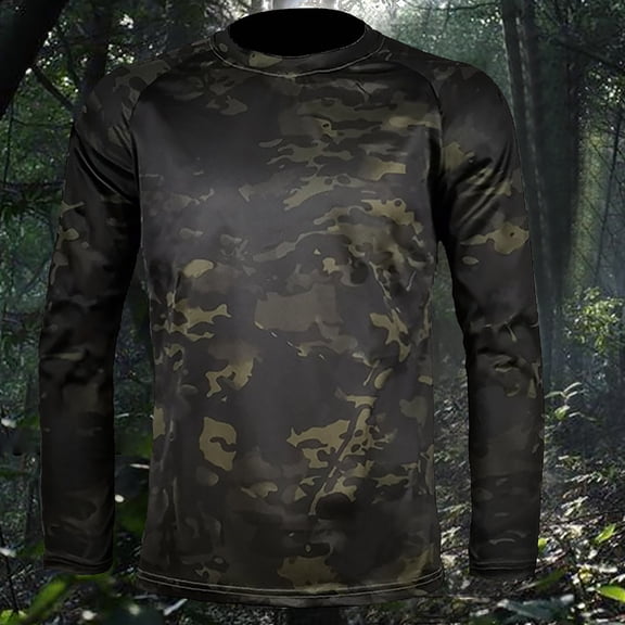 Zysthvn Long Sleeve Summer Shirts for Men Quick Dry UV Sun Protection Casual Tshirts for Men Crew Neck Relaxed Fit Breathable Camo Lightweight Tops