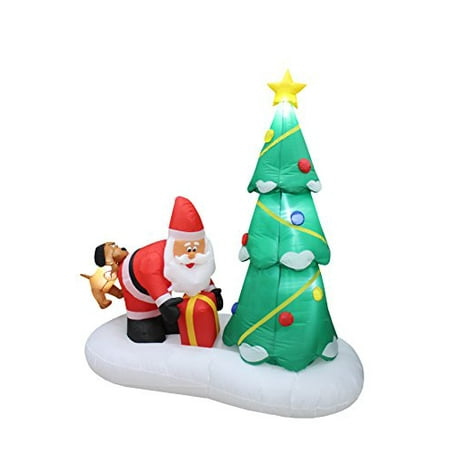 6 Foot Tall Lighted Inflatable Santa Claus and Dog with Christmas Tree ...