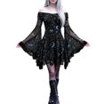 thumbnail image 2 of JFOPQVSM Women Gothic Off The Shoulder Dress Long Bell Sleeve Mesh Short Dresses Trick-or-Treat Outfit, 2 of 6