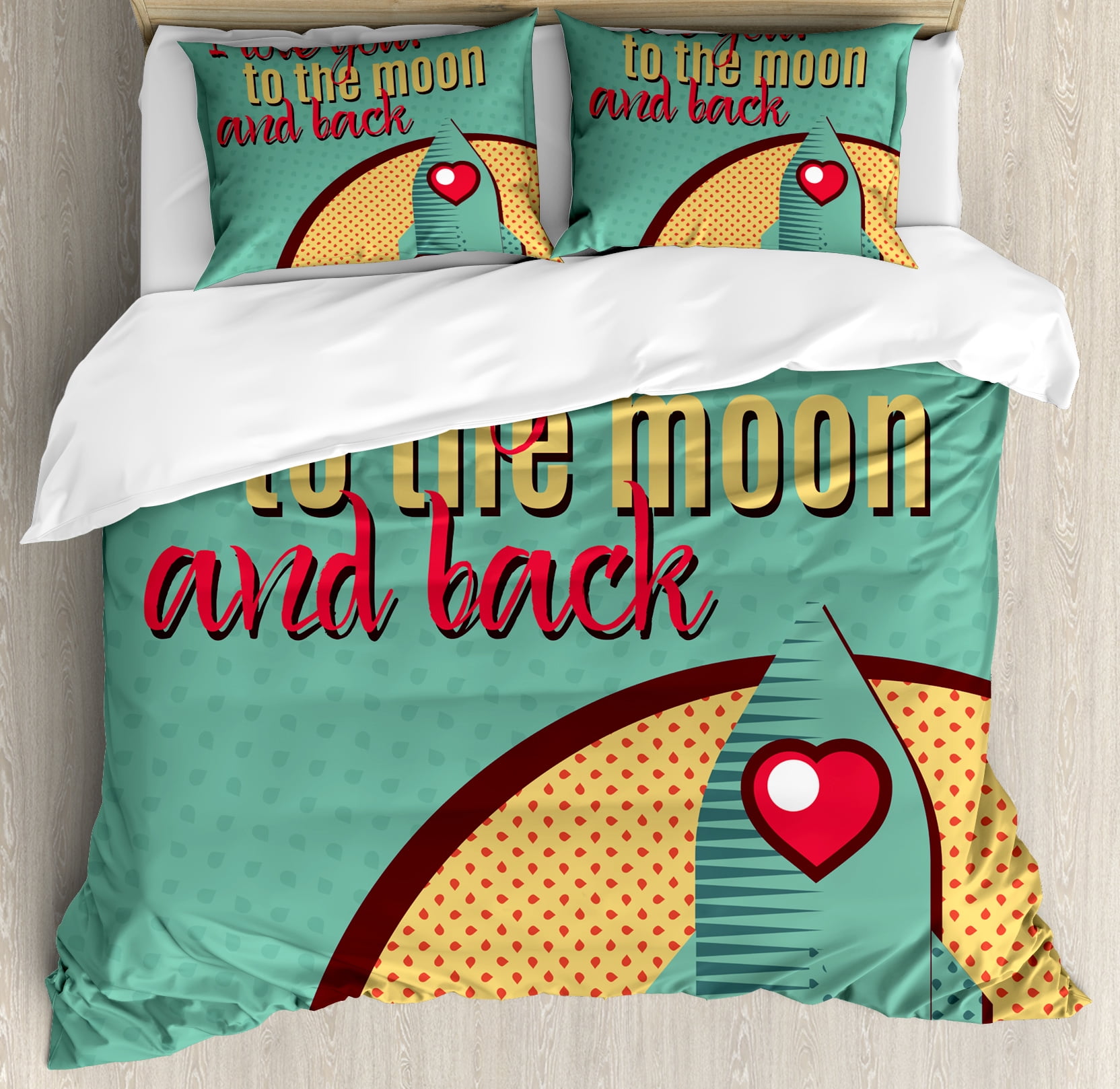 I Love You Duvet Cover Set Rocket Flying To The Space With Love