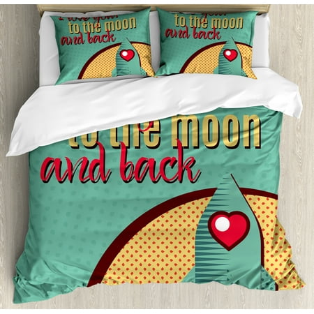 I Love You Duvet Cover Set Rocket Flying To The Space With Love