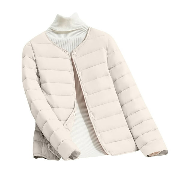 Breezora Lightweight Winter Puffer Coat for Women Warm Thermal Quilted Inner Layer Outer Jacket L Size Beige