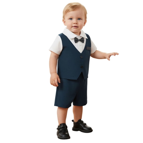 XAOFW Baby Boy Outfits Short Sleeved Layered Shirts Shorts Toddler Kids Summer Fall Gentleman Sets 12-18 Months