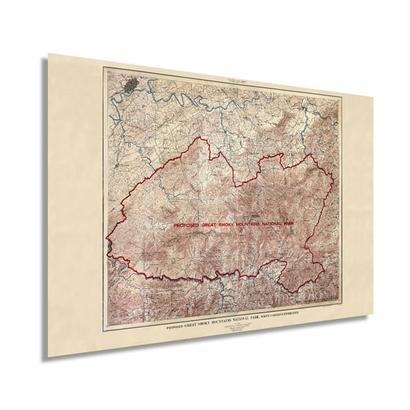 1926 Proposed Great Smoky Mountains National Park Map - Vintage Map Wall Art - U.S. Geological Survey Planning Map - North Carolina Tennessee Poster