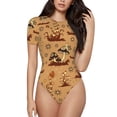 thumbnail image 1 of Saiise Grenouillère à Manches Courtes Motif Champignons Bruns pour Femmes Col Rond Pyjama Extensible avec Fermeture à Pression-Moyen, 1 of 7