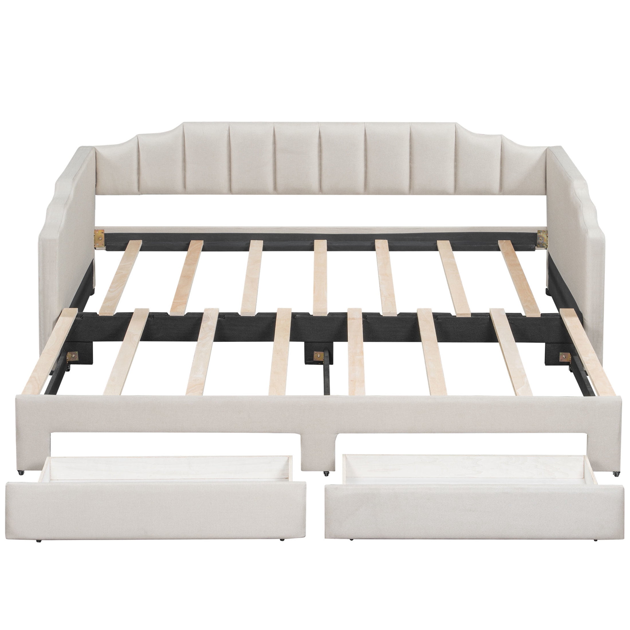 Noble House Twin XL to King Extendable Daybed with LED Light and Storage Drawers, Linen Upholstered, Beige