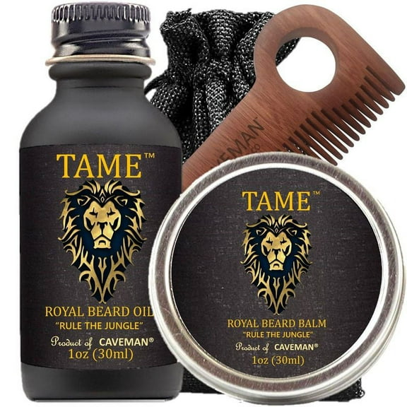Hand Crafted Caveman Tame Beard Oil Set KIT Beard Oil   Balm FREE Comb