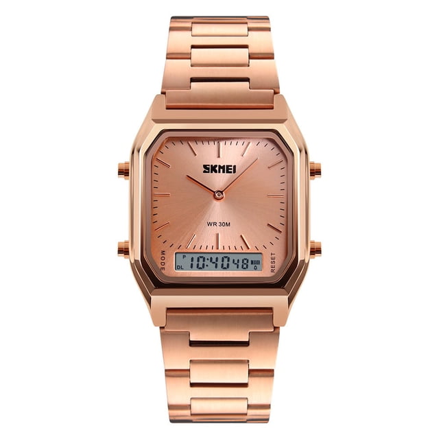 Waterproof Steel Bracelet Watch Analog Digital Display Octagonal Design 30M Water Resist Multi Function Decor for Daily Wear Semi Formal Occasion Office Everyday Timekeeping Casual Use