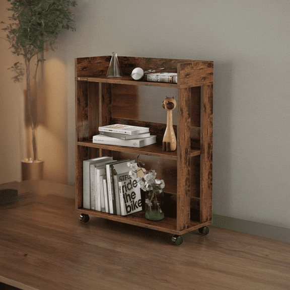 ALISENED Bookshelf,Small Bookcase,3-Tier Storage Organizer,Industrial Shelving Unit for Home Office,Living Room,Dormitory,25" H,Retro Brown