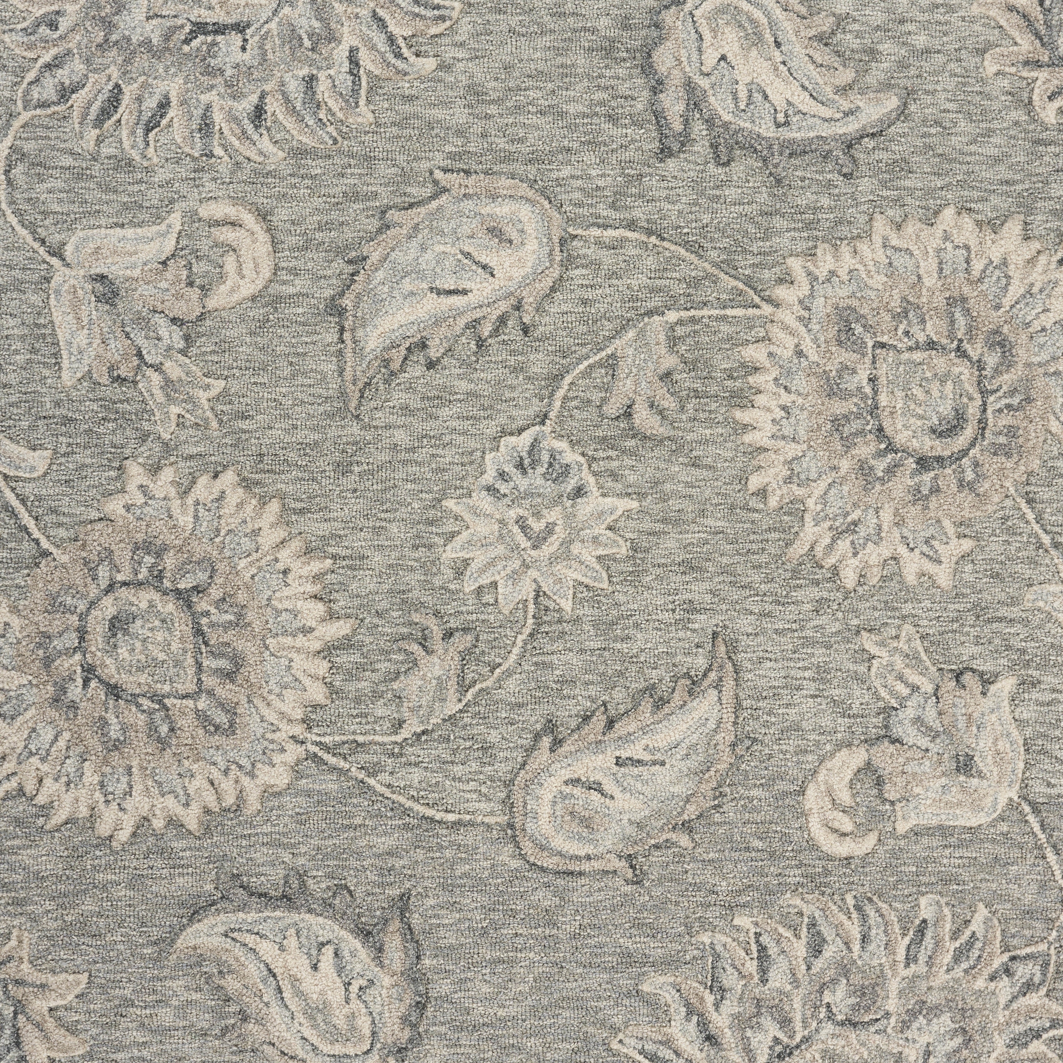 LR Home Aiden 5' x 7' Gray/Blue Floral Wool Indoor Area Rug
