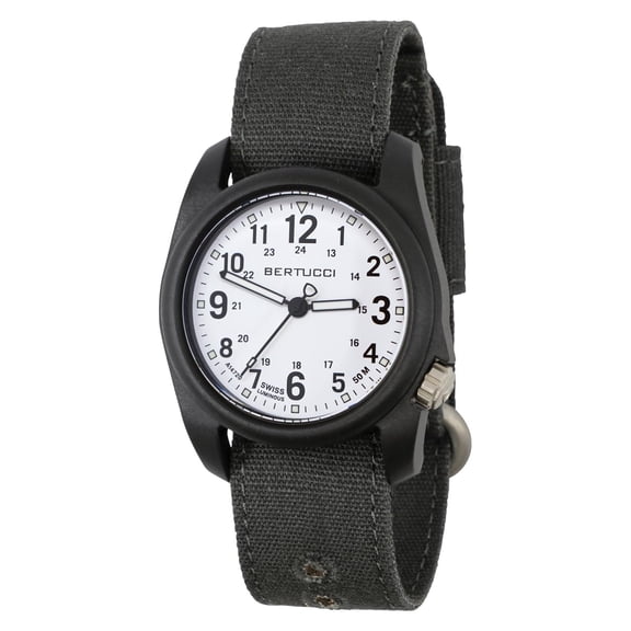 BERTUCCI Mens DX3 Black Comfort Canvas Band White Analog Dial Quartz Watch