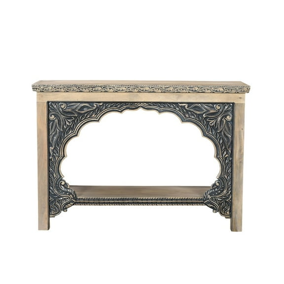 Taran Designs Isabella Carved Solid Wood Console Table in Beige/Black