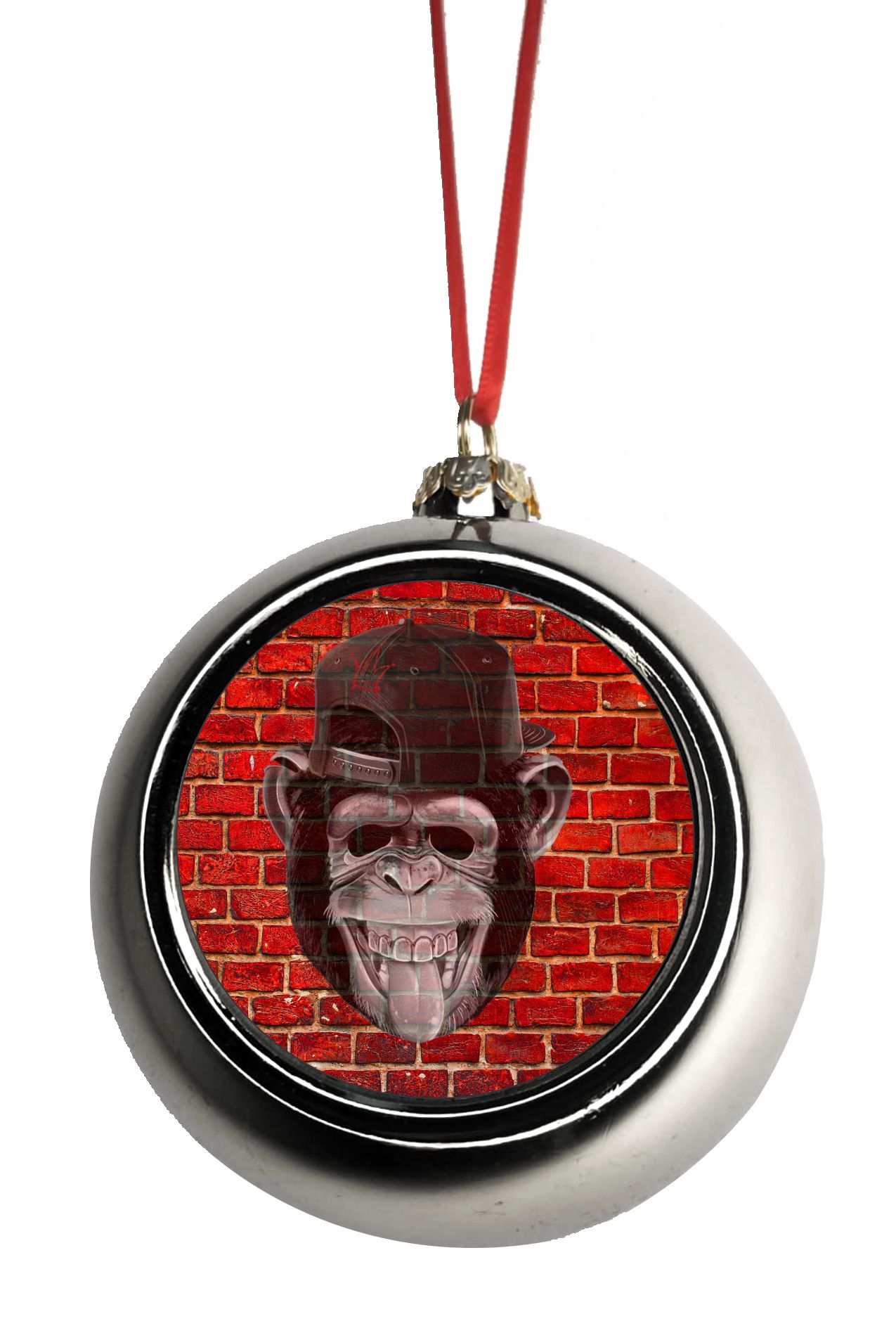 Ornaments Funny Monkey Punk on Brick Wall Graffiti Street Art Print Design Bauble Christmas Ornaments Silver Bauble Tree Xmas Balls - image 1 of 2