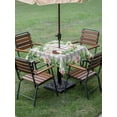 thumbnail image 4 of Outdoor Tablecloth with Umbrella Hole for Patio/Picnic/Party/Camping, Spring Botanical Waterproof Table Cloth Square Cover Washable, Garden Birds Floral Leaves Gray Plaid (54"x 54"), 4 of 8