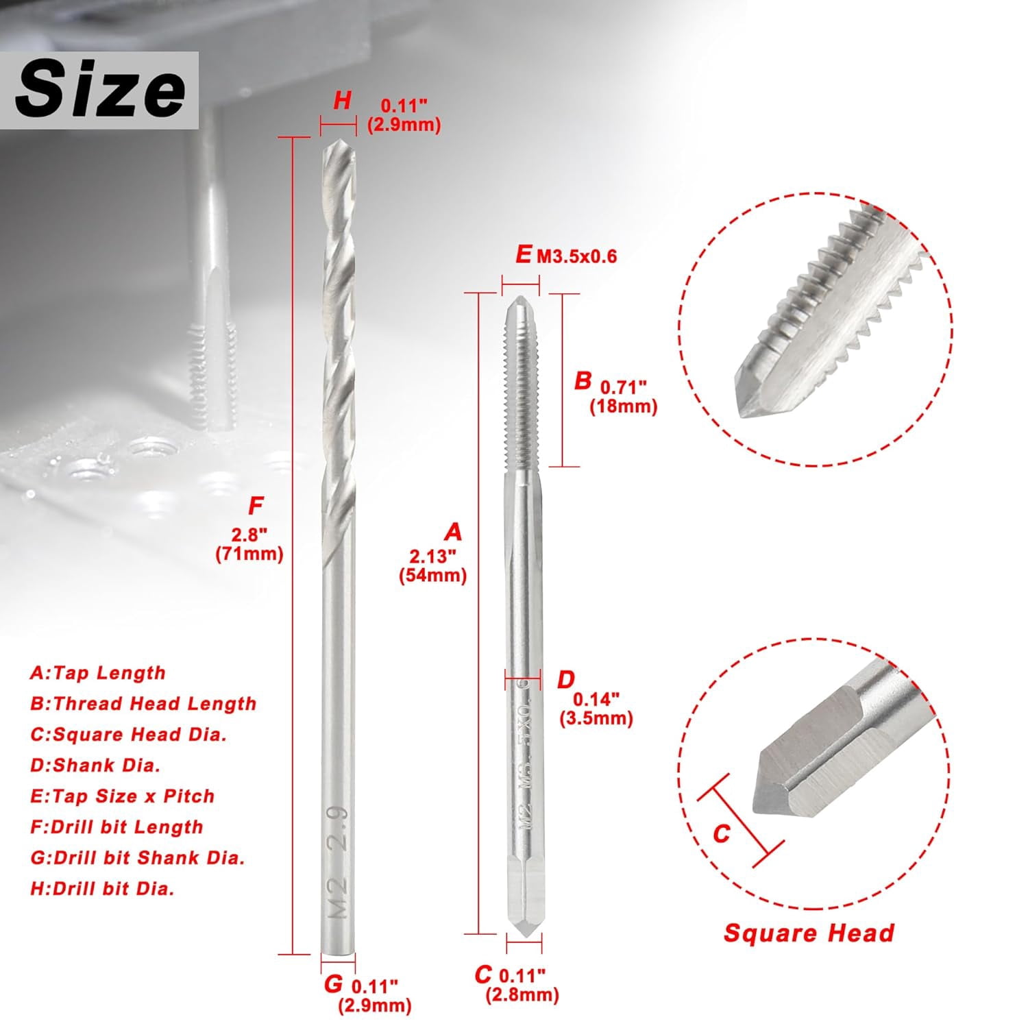 FRKSMD-M3.5 x 0.6 Tap and 2.9mm Drill Bit Set, M2 HSS Metric Drill and Tap Set, Machine Screw Tap Drill Bit Kit for Metal