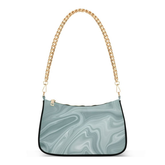Teal Gray Marble Womens Chain Shoulder Bag Tote Handbag Clutch Hobo Purse with Zipper for Travel Casual