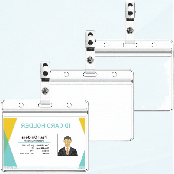 50 Pcs Badge Holders and Metal Clips Clear Plastic Horizontal Name Tag Holders with Clips ID Badge Holder with Metal Clips