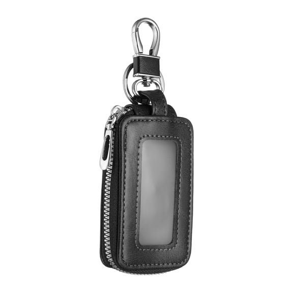 Uxcell Car Key Fob Case Genuine Leather RFID Smart Key Chain Keychain Holder with Metal Hook Keyring Zipper Bag Black