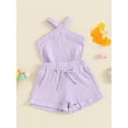 thumbnail image 4 of Musuos 2Pcs Toddler Girl Summer Outfits 6 12 18 24M 3 4Y Sleeveless Cross Halter Tank Tops + Solid Color Shorts Set Casual Clothes, 4 of 10