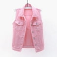 thumbnail image 4 of Frayed Denim Vest Jacket for Women Sleeveless Open Front Button Down Lapel Collar Slim Fit Jean Vest Outerwear, 4 of 8