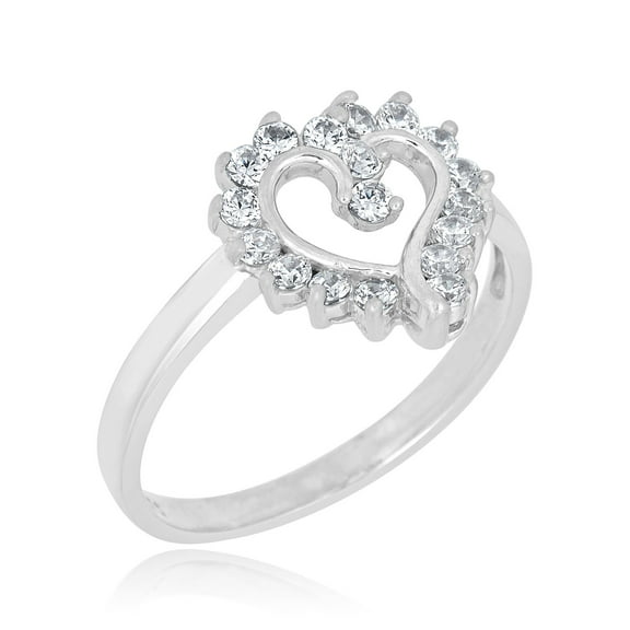 AVORA 10K White Gold Simulated Diamond CZ Sunburst Heart Fashion Ring  - Size 7