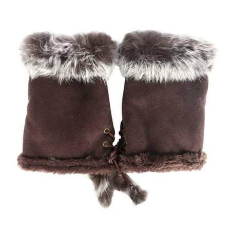 Nicesee Winter Women's fur Knitted Fingerless Gloves Soft Warm