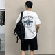 thumbnail image 4 of Conjuntos de camisetas y pantalones cortos cargo para hombre, pantalones deportivos con estampado gráfico, ropa moderna para gimnasio, ropa informal holgada de talla 5xl, novedad en liso, talla XL, to, 4 of 5