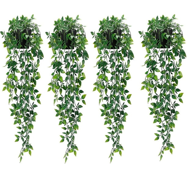 Coolmade 4 Pack Artificial Hanging Plants Fake Plants with Pots for