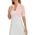 thumbnail image 4 of INSPIRE CHIC Women's Shrugs Open Front Bolero Ruched Short Sleeves Cropped Cardigan XL Pink, 4 of 6