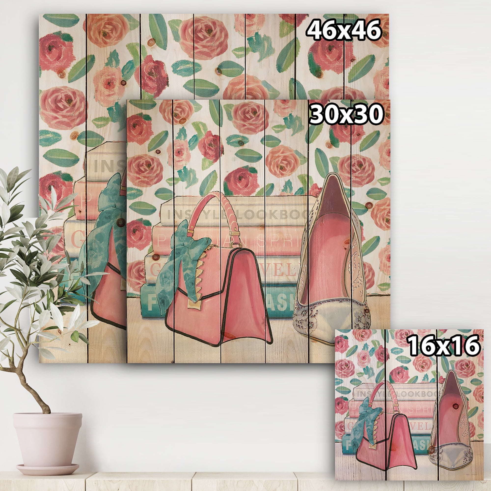 Designart 'Pink Glam and Fashion High Heels I' Posh & Luxe Print on Natural Pine Wood