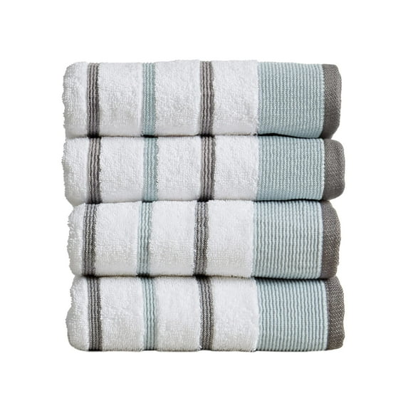 Cotton, Striped Hand Towel Set (16 x 30 inches) Oversized Decorative Luxury Hand Towels. Noelle Collection (Set of 4, Eucalyptus / Grey)