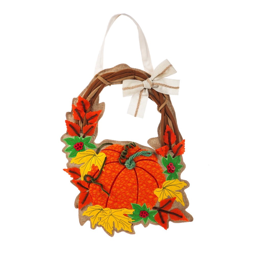 Evergreen Autumn Pumpkin Wreath Outdoor Safe Burlap Door Decor, Keep your front door seasonal
