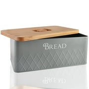 Baking & Beyond Bread Box for Kitchen Countertop with Bamboo Cutting Board Lid- 13x7.5x5, Grey