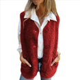 thumbnail image 2 of Chalecos de Forro con Cuello en V para Mujer, Chaquetas de Felpa con Botones, Sin Mangas, con Bolsillos. Rojo M, 2 of 6