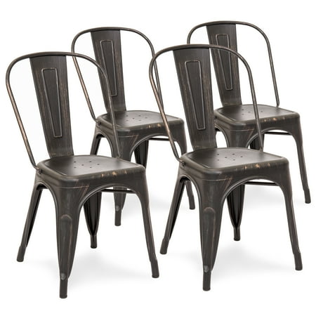 Black Metal Chairs Dining Best Choice Products Set of 4 Distressed Industrial Metal Dining Side Chairs (Bronzed Black) ()